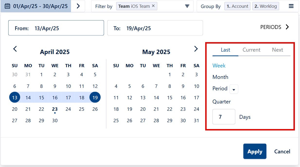 Selecting report date based on a time period
