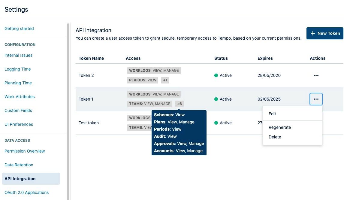 API integration settings