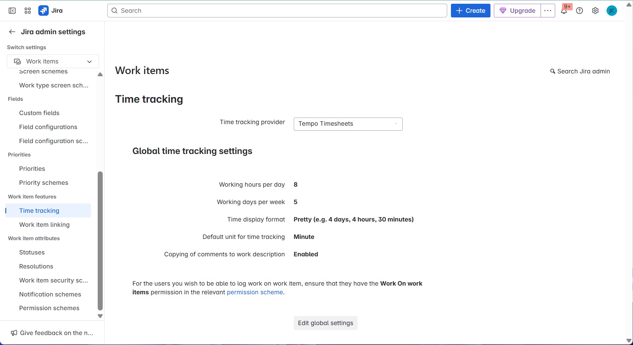 Jira settings - Time Tracking