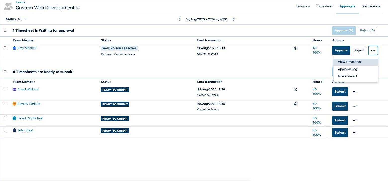 Approve menu on the Teams screen