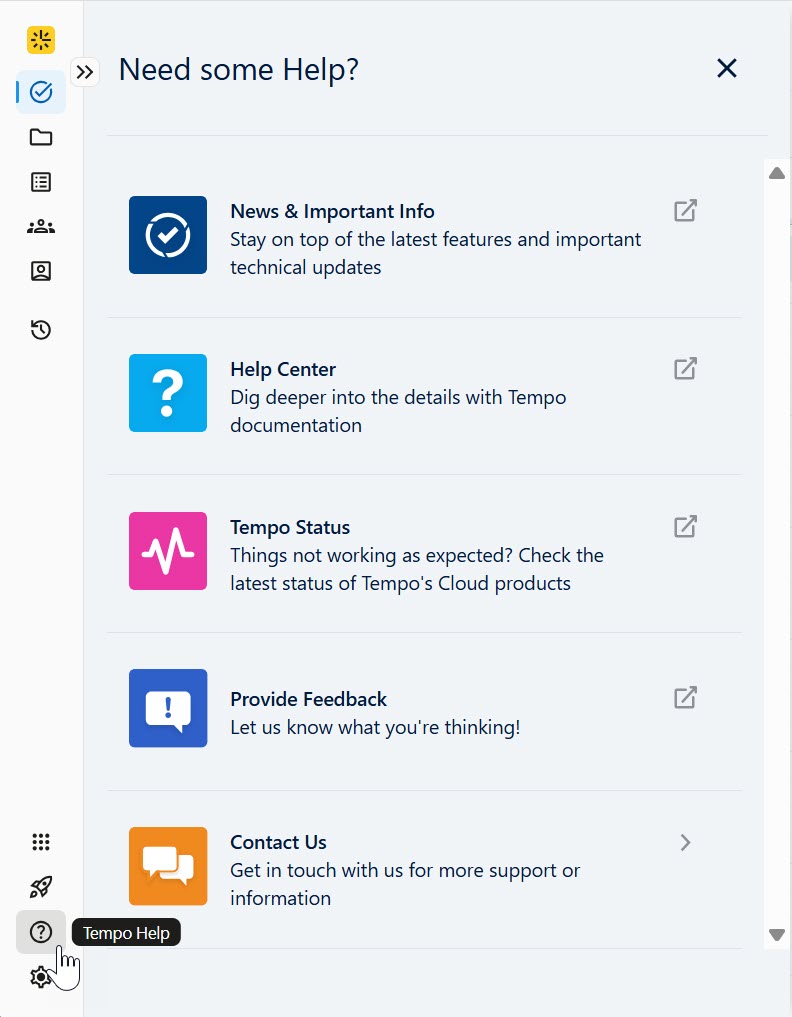 Tempo Help menu