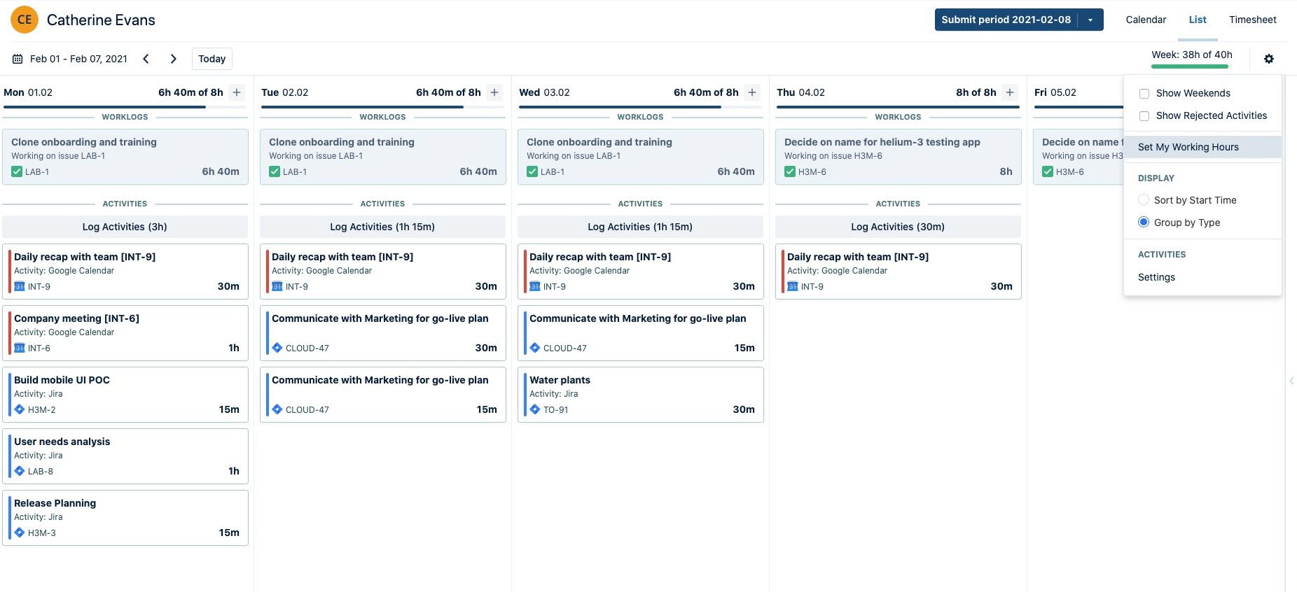 Set my working hours in My Work