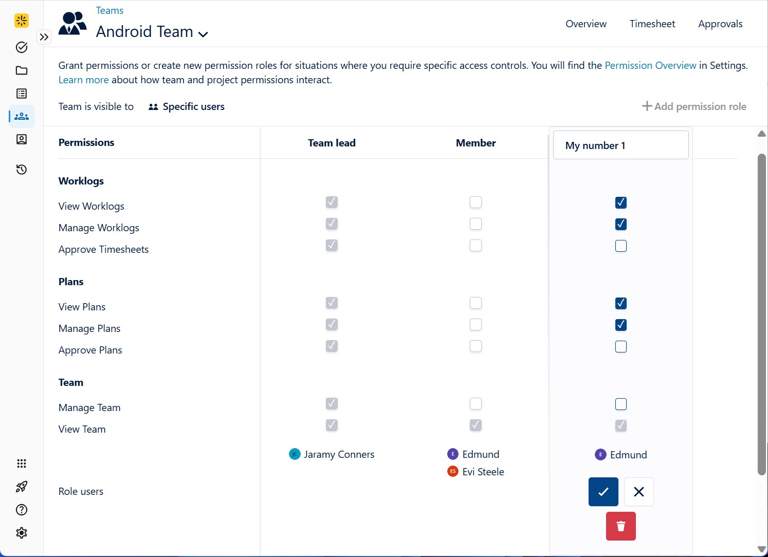 Delete option for a team permission