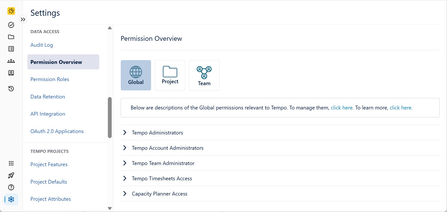 Permissions overview screen