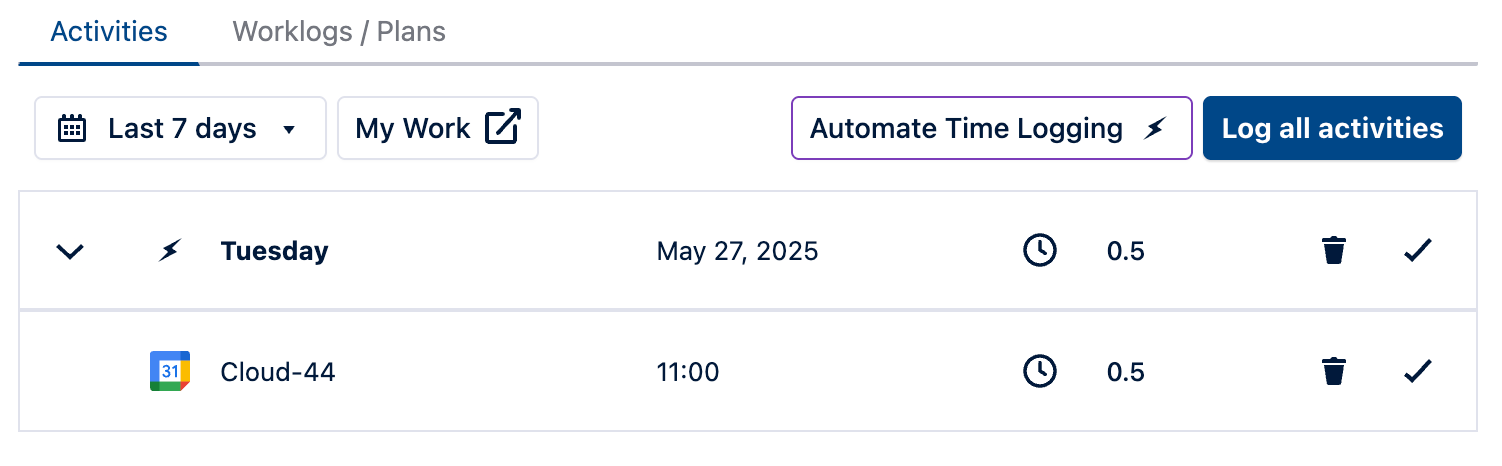 Activity suggestions in the Tempo panel