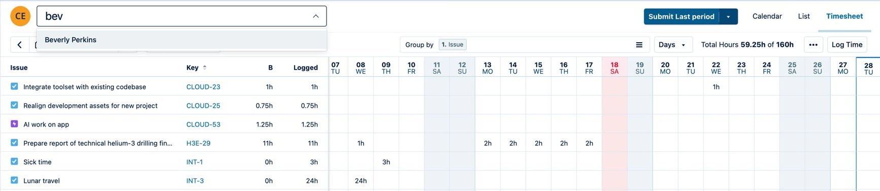 Searching for a member's timesheet