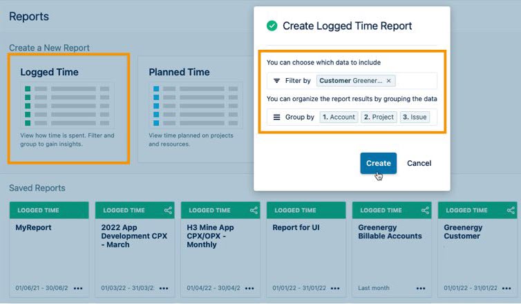 Create Logged Time Report wizard