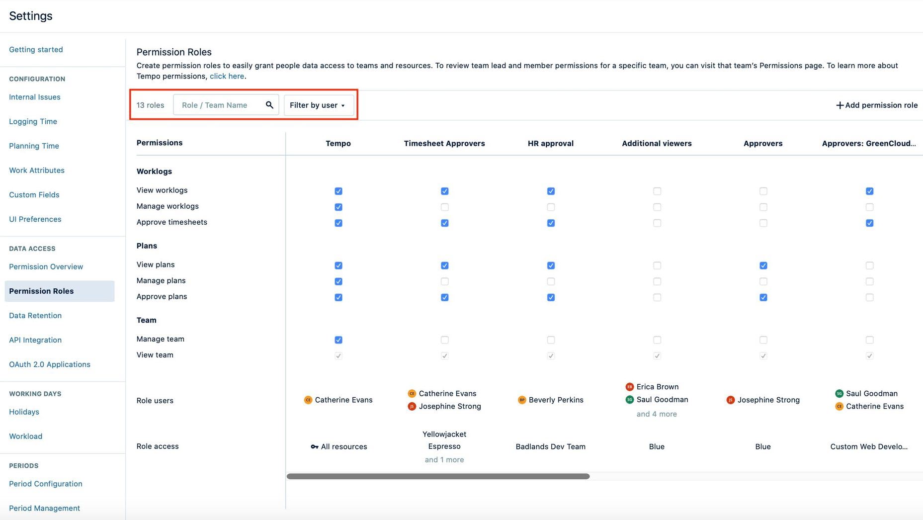 Permission roles search tool