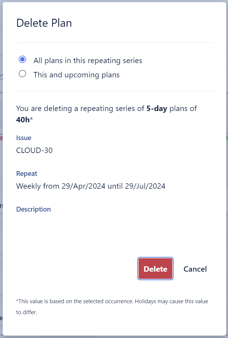 Deleting a repeating plan