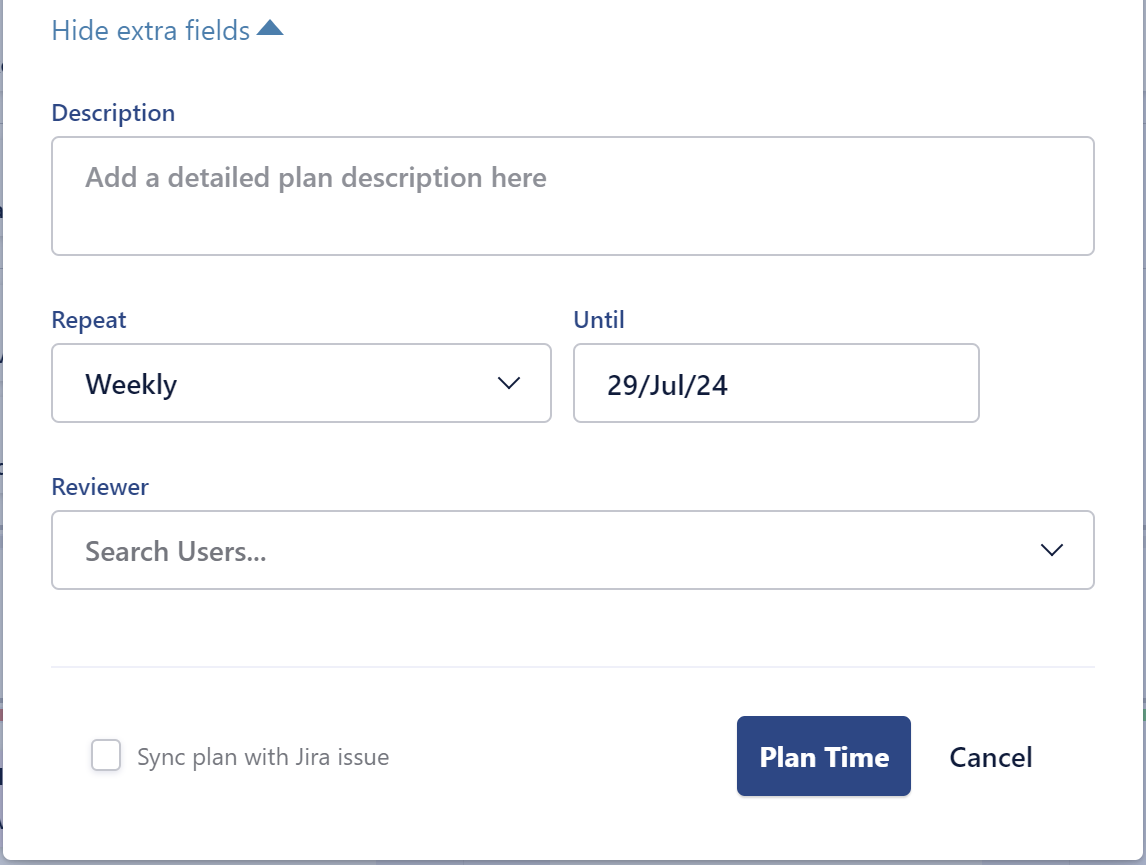 Plan time form for a recurring plan