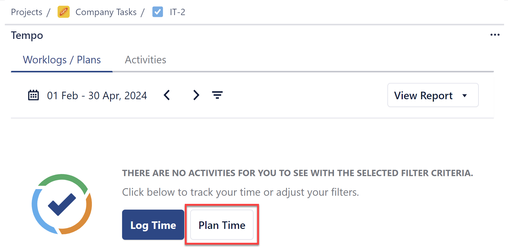Plan time button in the Jira Issue view