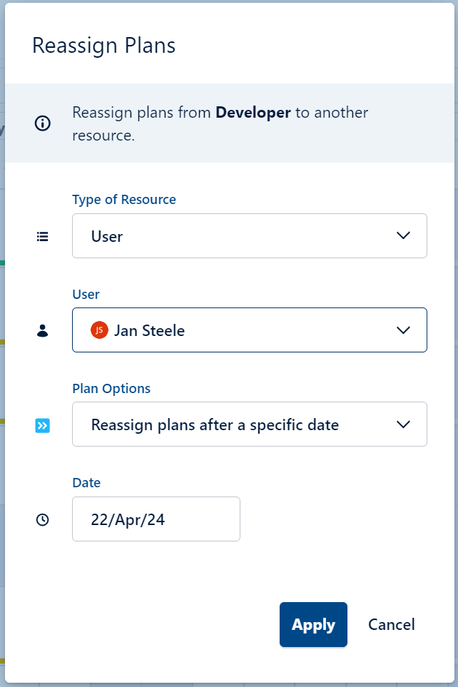 Reassign Plan screen