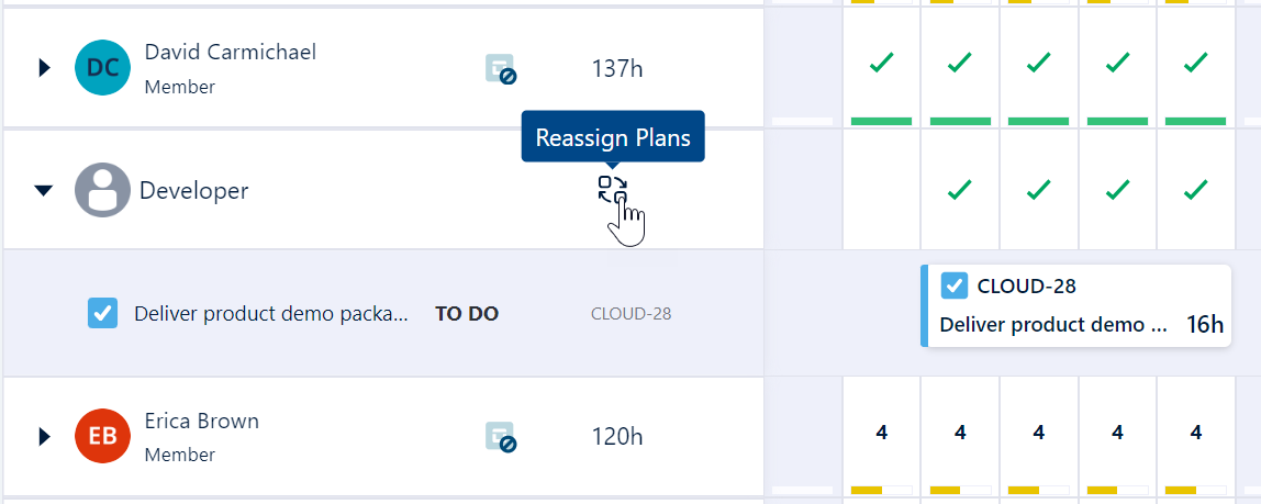 Reassign Plan icon on the Resource Planning screen