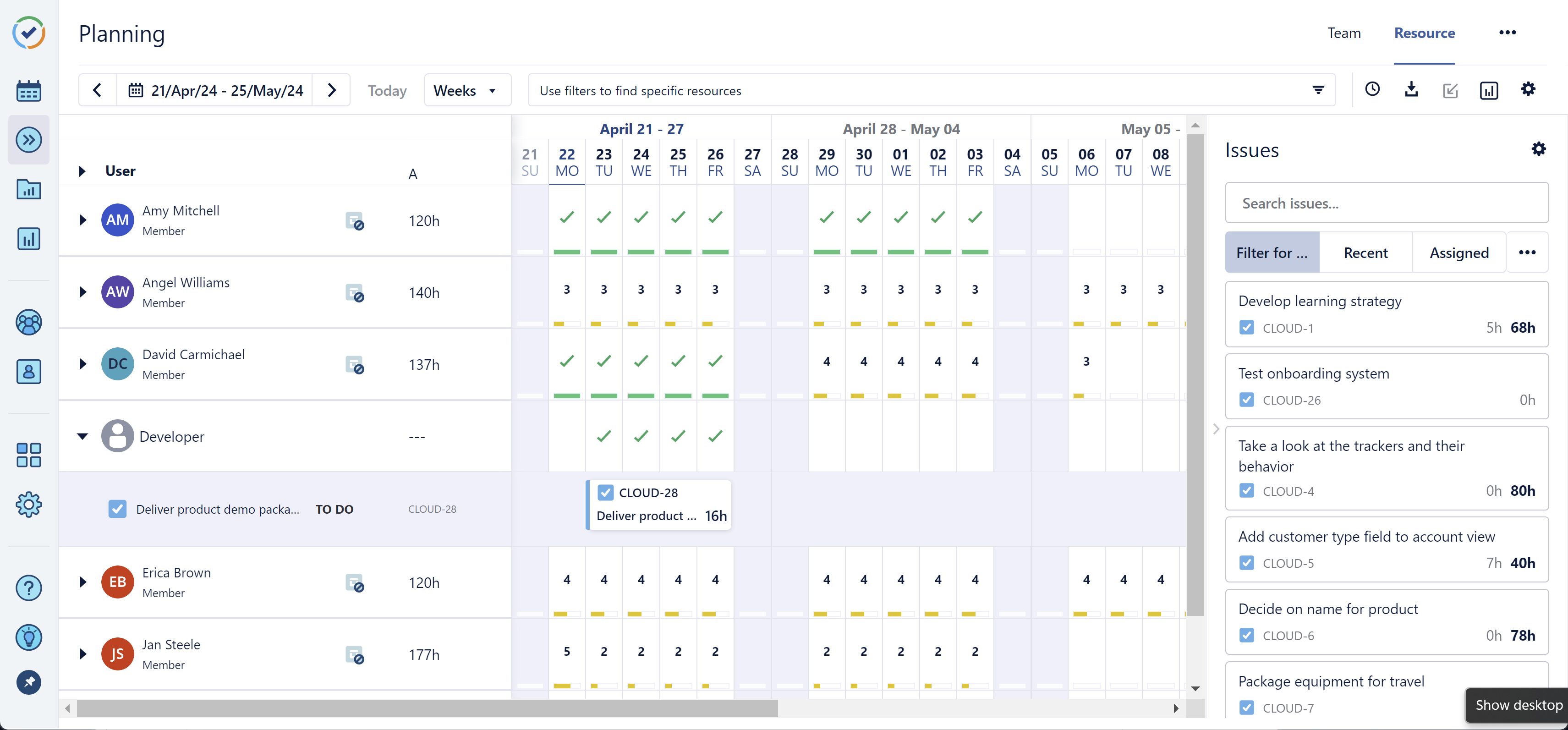 Generic Resource on the Resource Planning screen