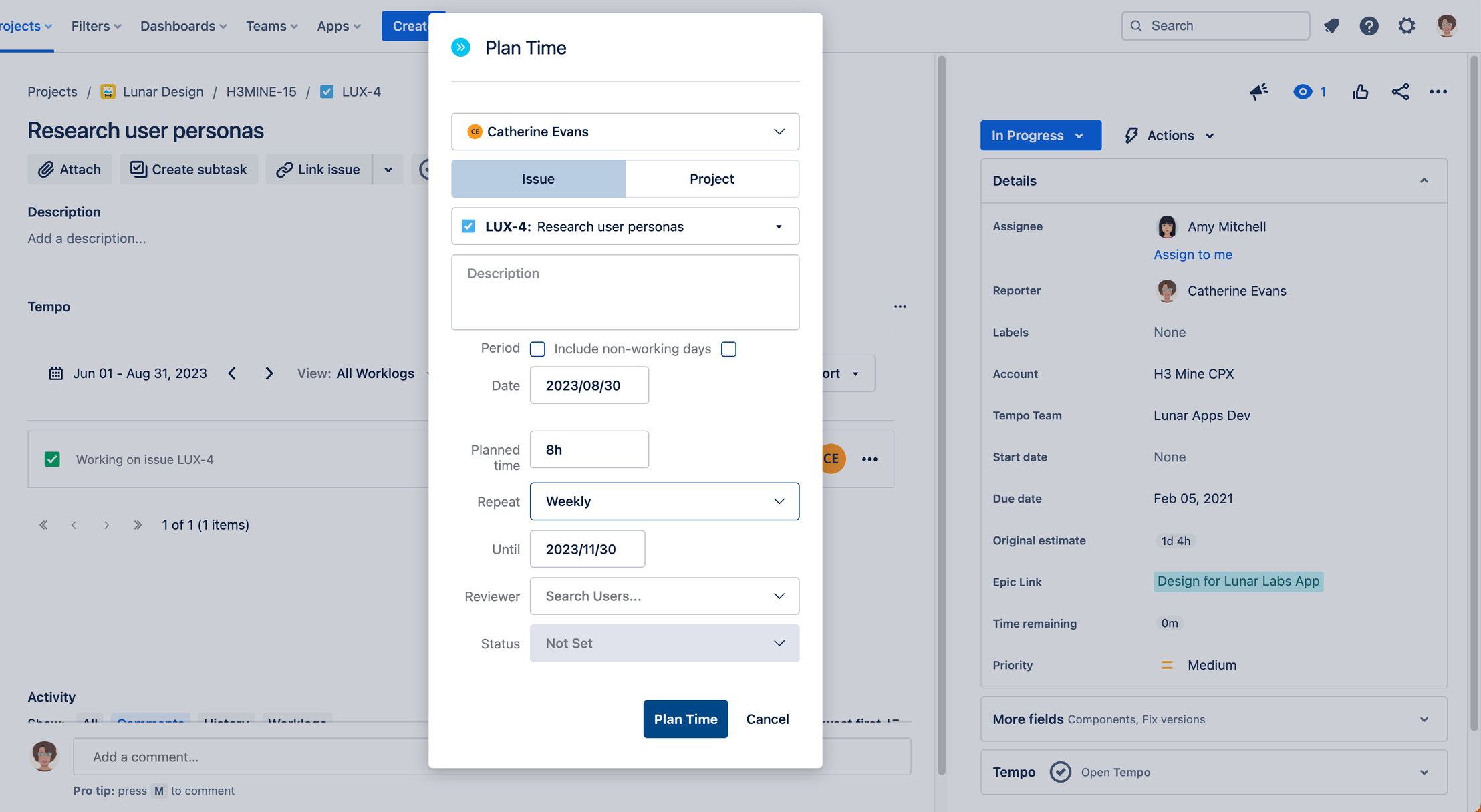 Plan time window
