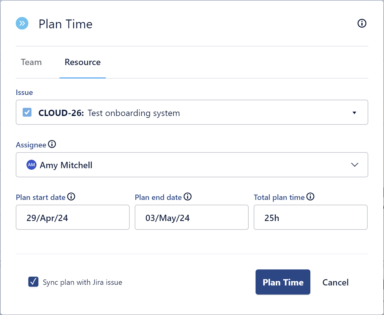 The Plan Time form