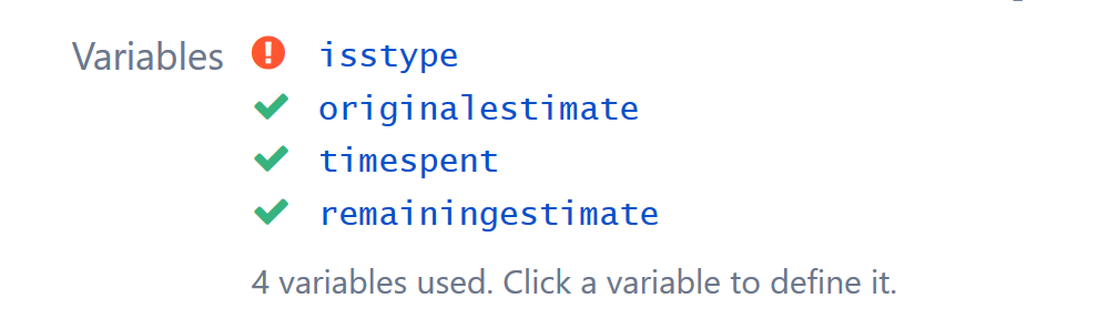 List of variables used in a formula