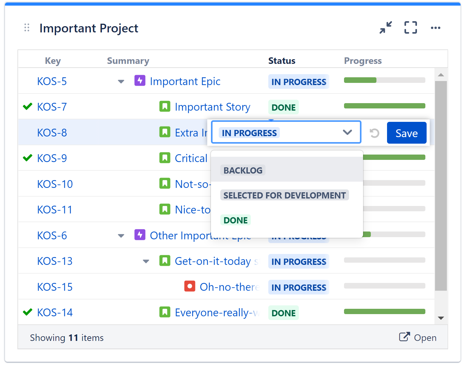 editing a field in the structure dashboard gadget