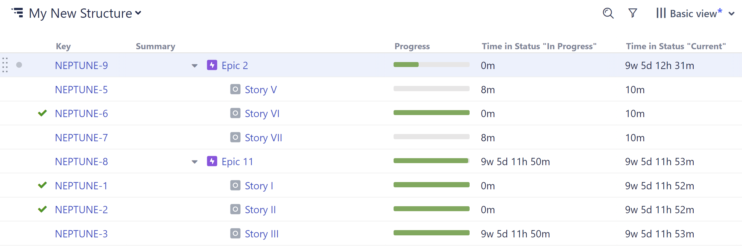 Structure with Time in Status column