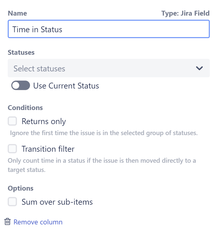 Time in status settings