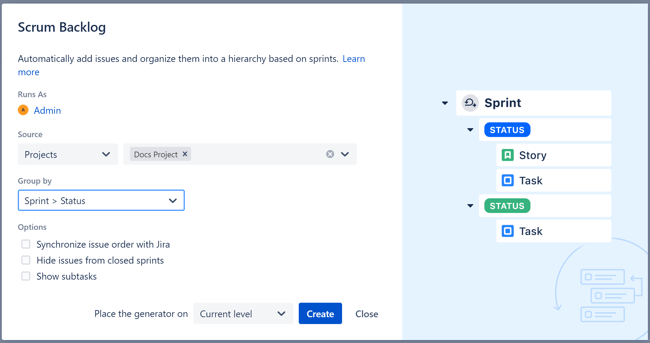 Configuring the Scrum Backlog preset