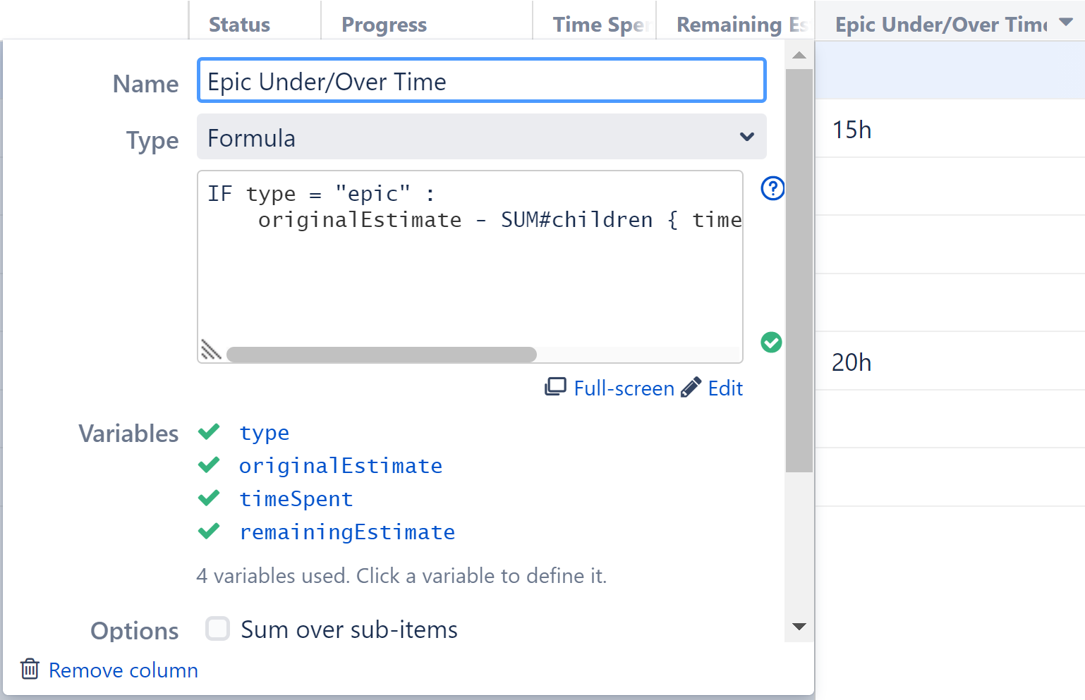 Formula with Variables Matched to Jira Fields