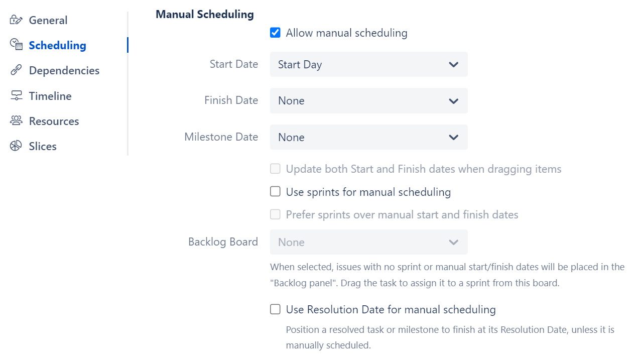 Manual Scheduling settings