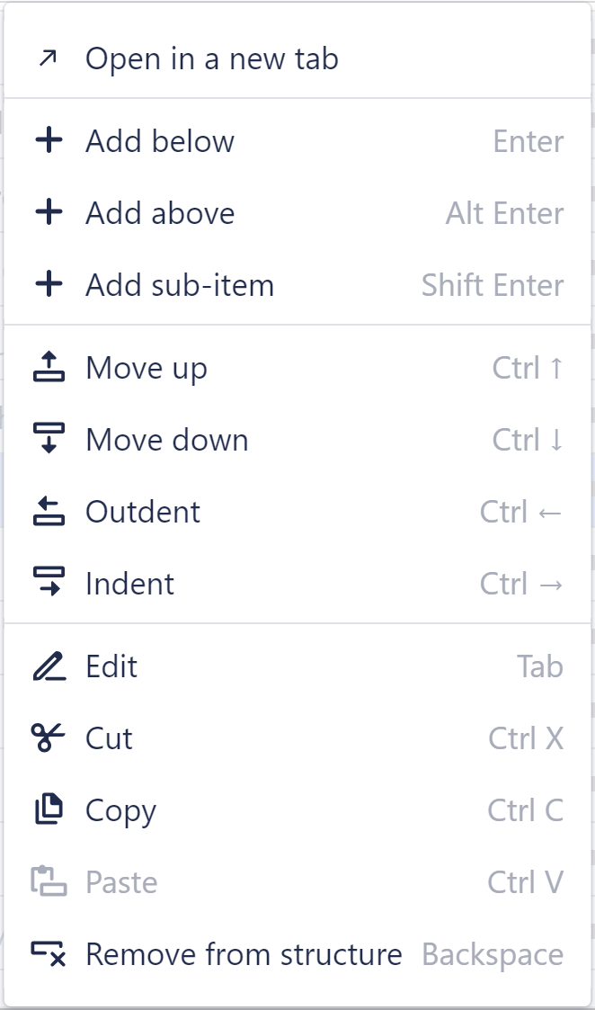 action menu
