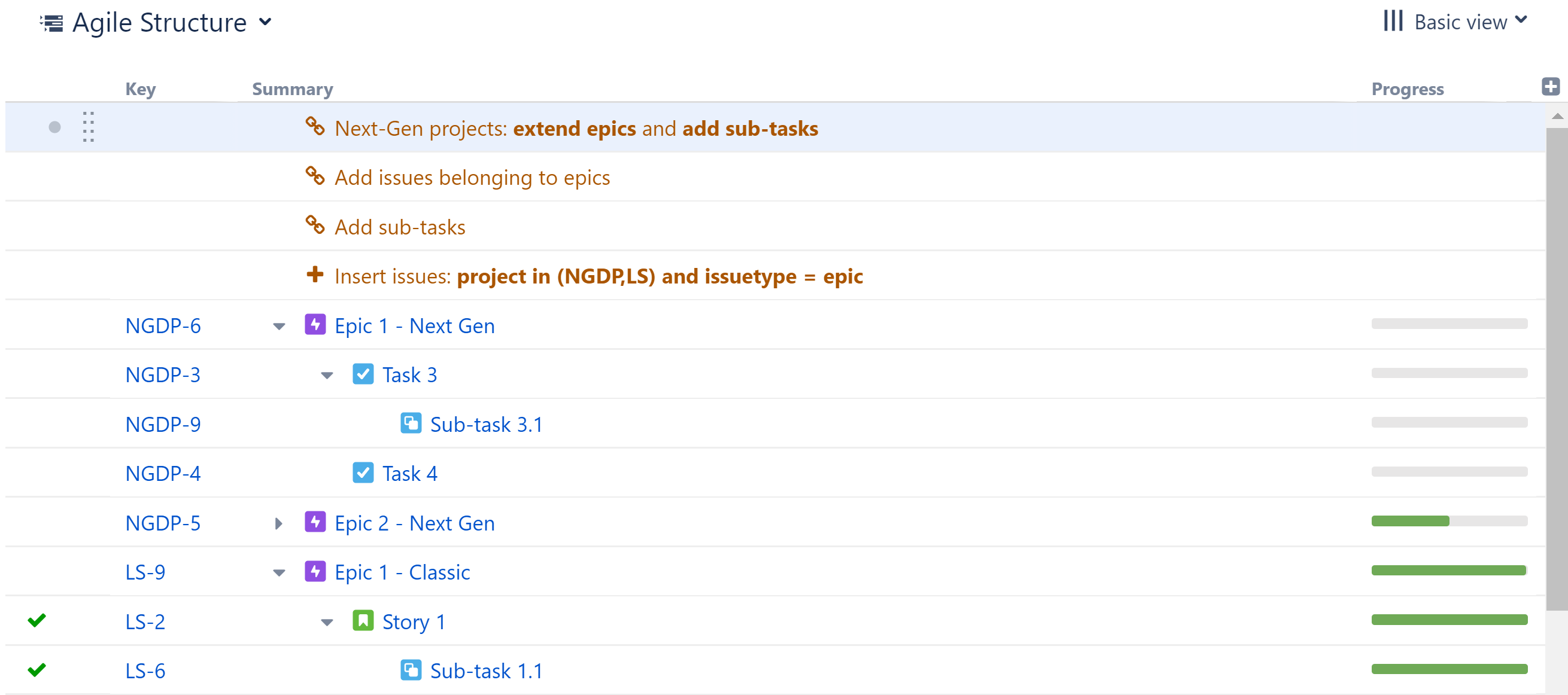 Structure with Agile Hierarchy Preset