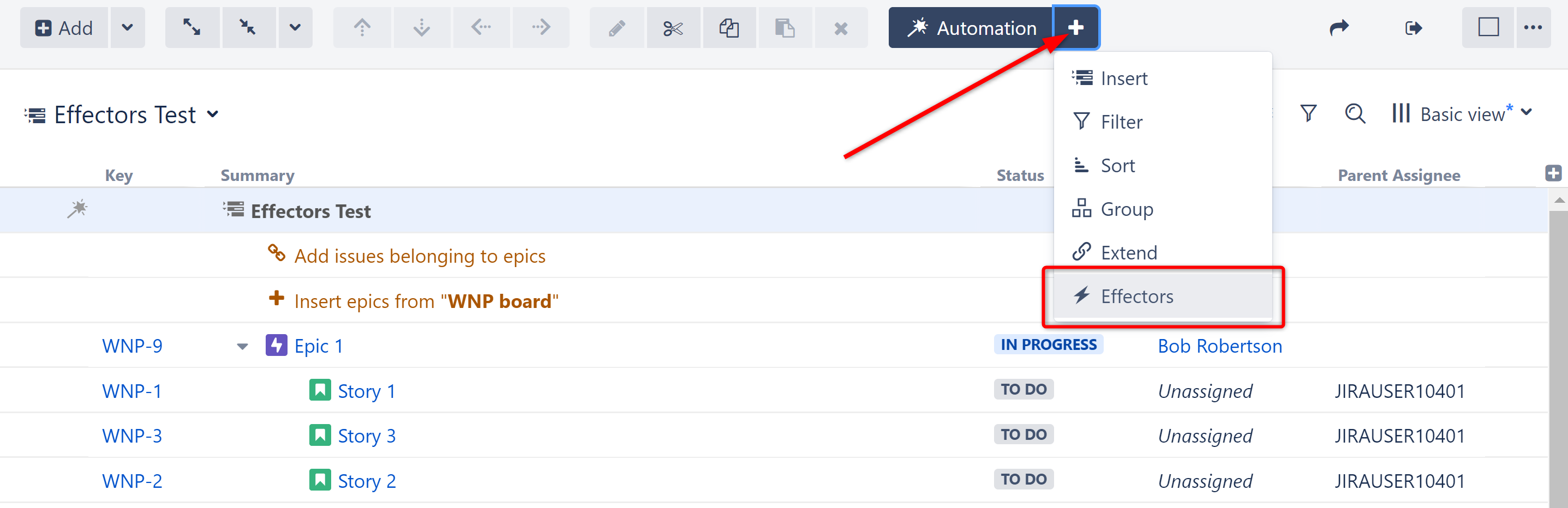 Select Effectors from the Automation menu