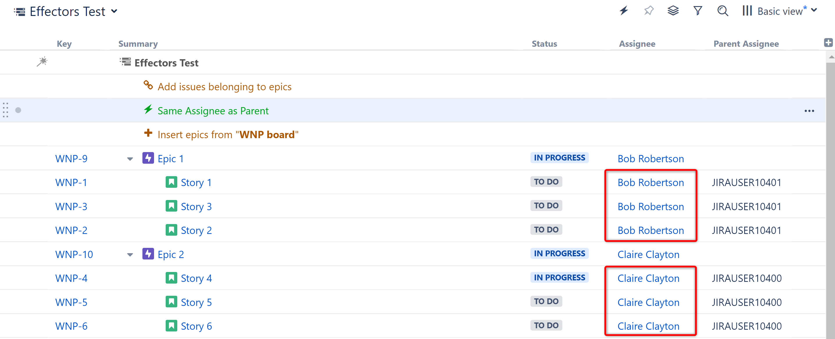 Assignee fields updated to match parent's Assignee