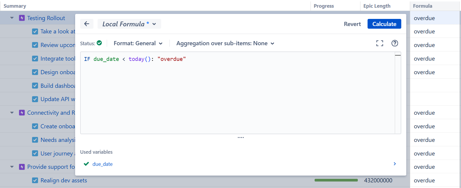 Formula that checks whether tasks are overdue