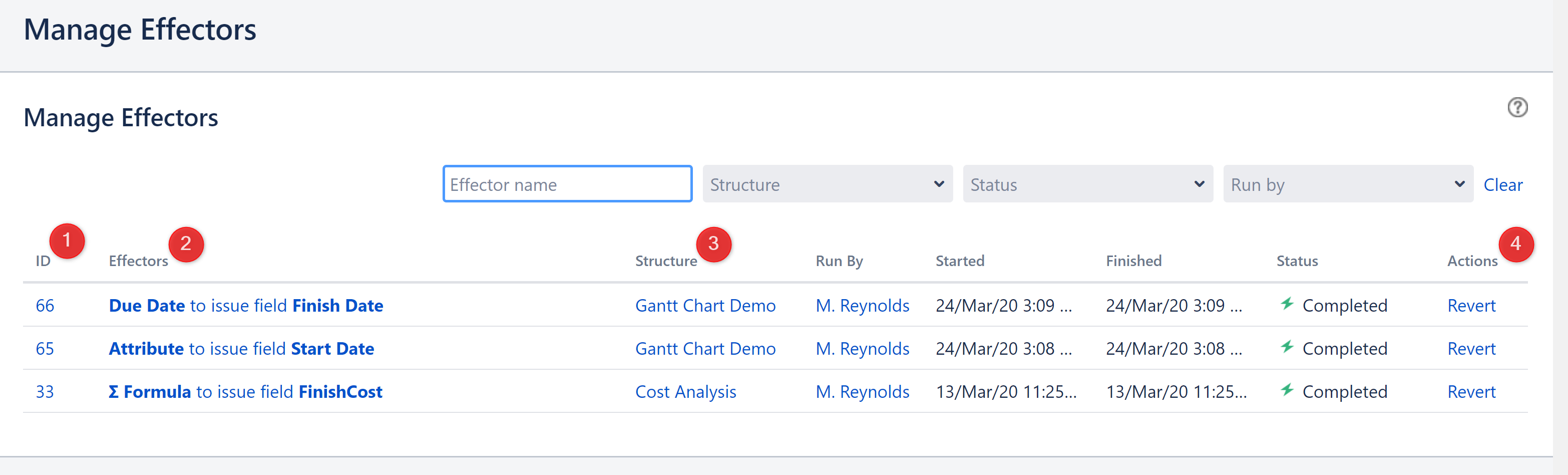 Manage Effectors screen