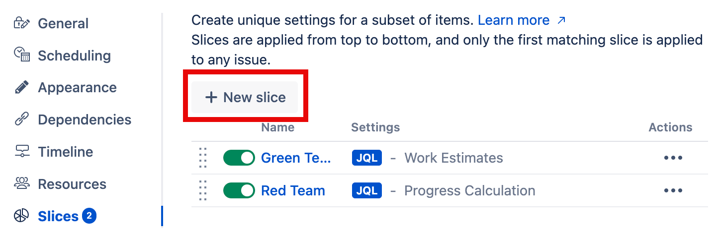 New Slice button on the Slices configuration screen