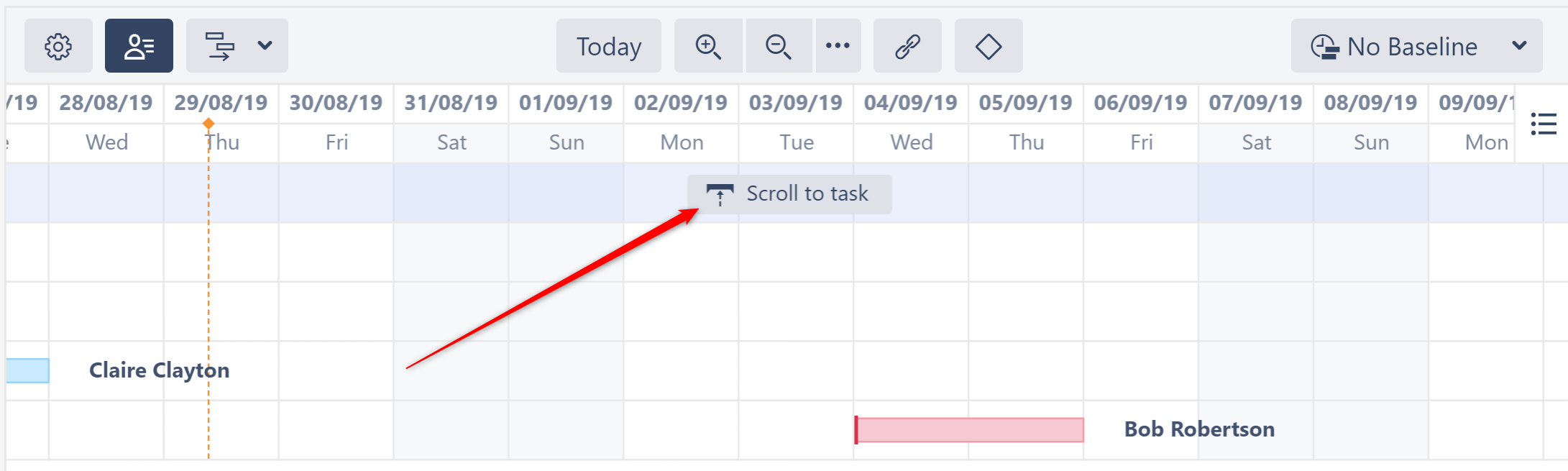 Navigating the Gantt timeline