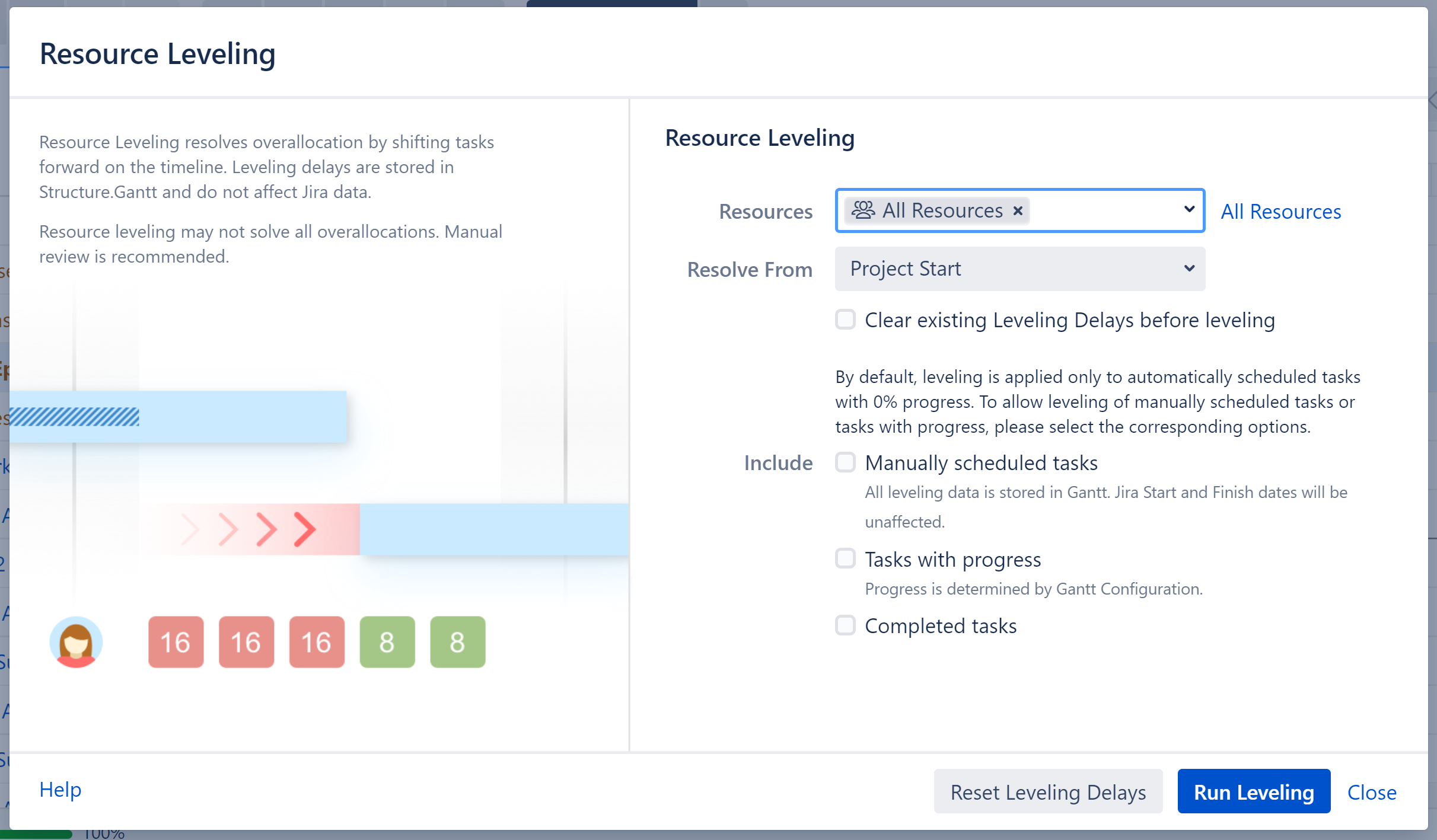 Resource Leveling Settings