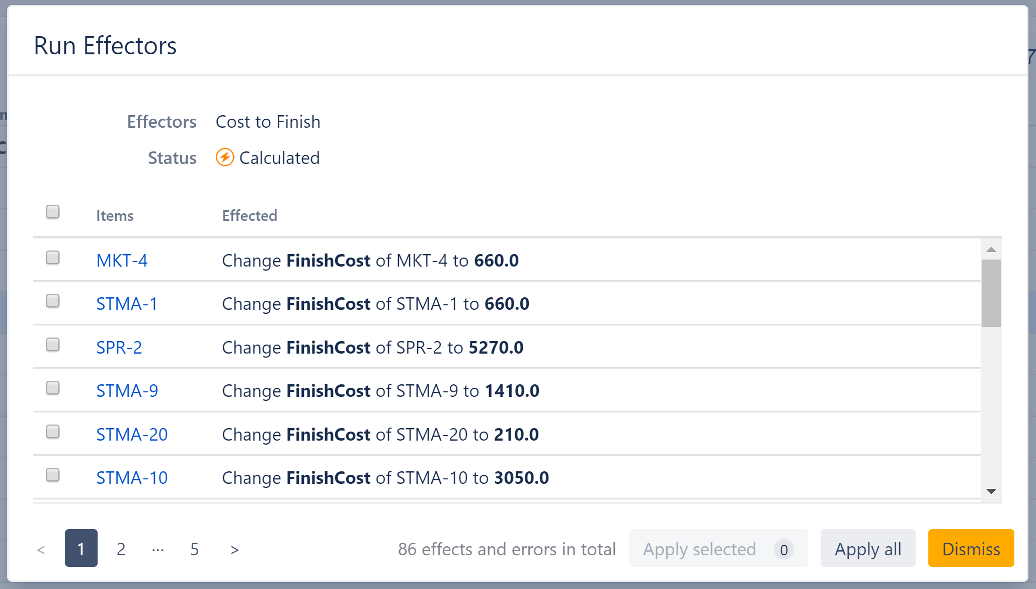 Select Effector changes to apply