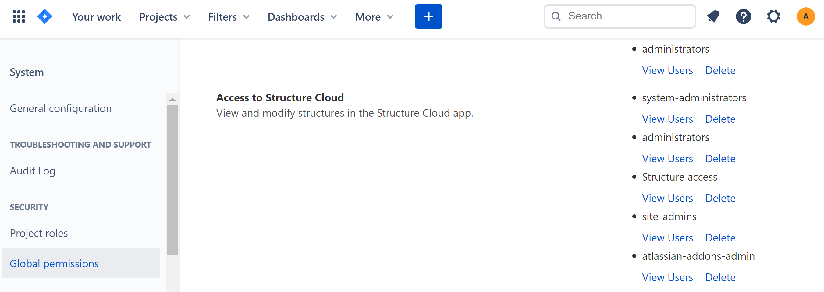 Setting global permissions for Structure