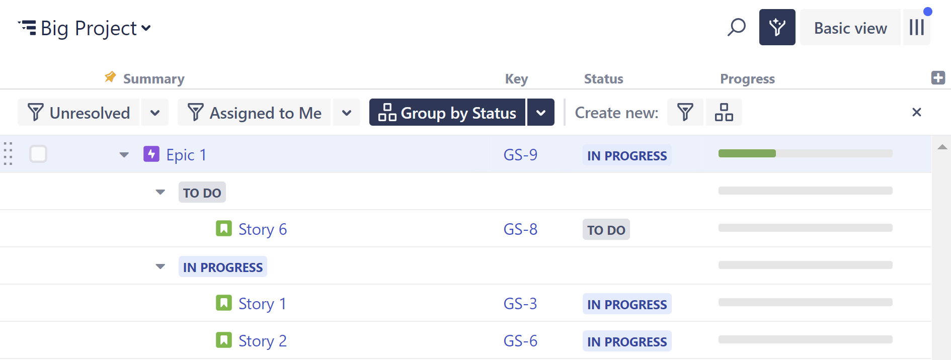 Structure grouped by status