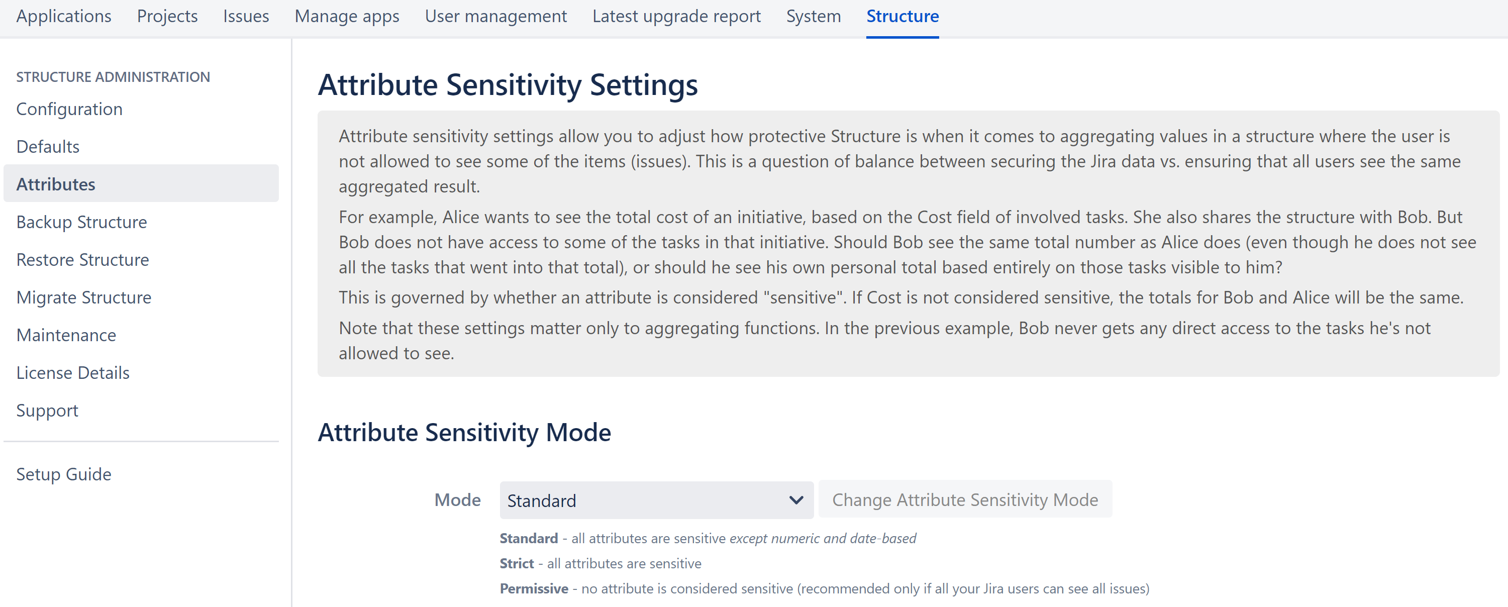 Attribute Sensitivity Settings