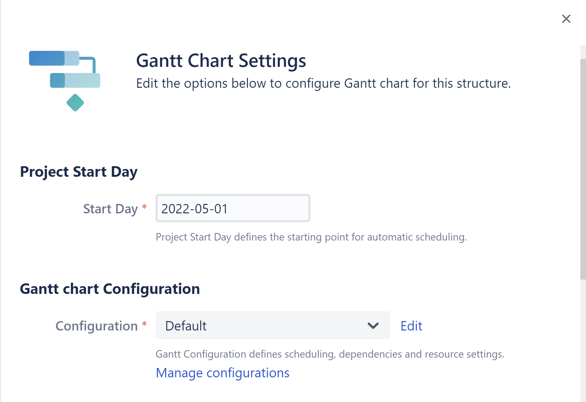 Gantt settings