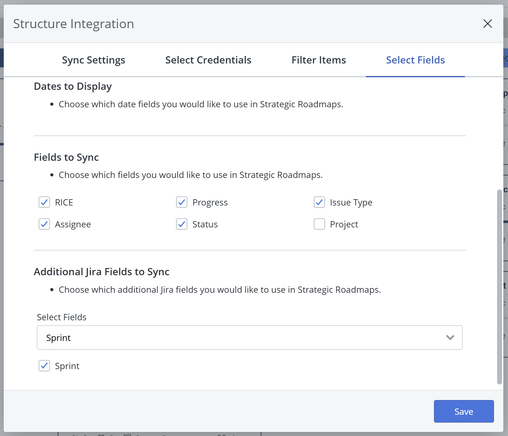 Update the fields to sync