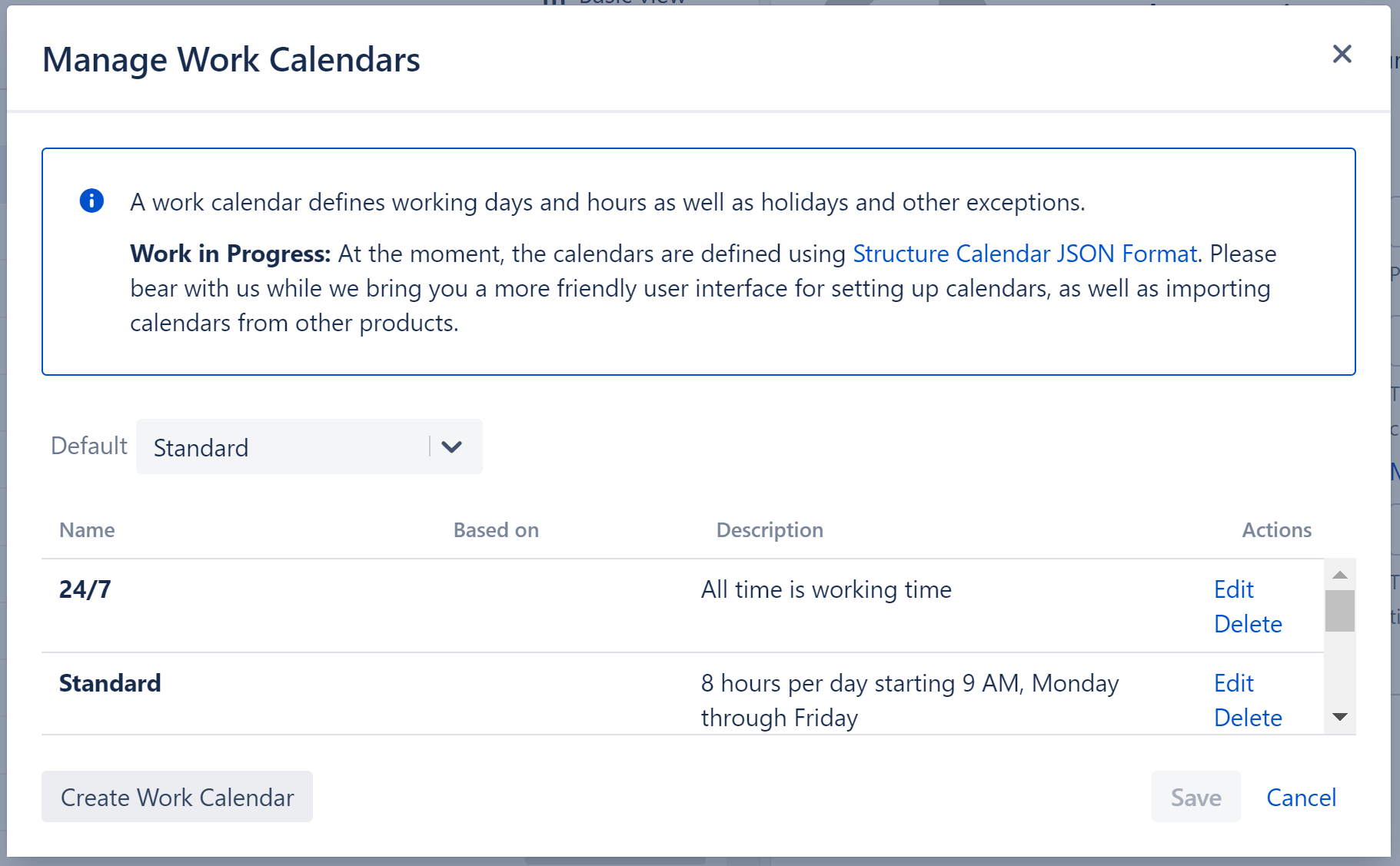 Manage Work Calendar