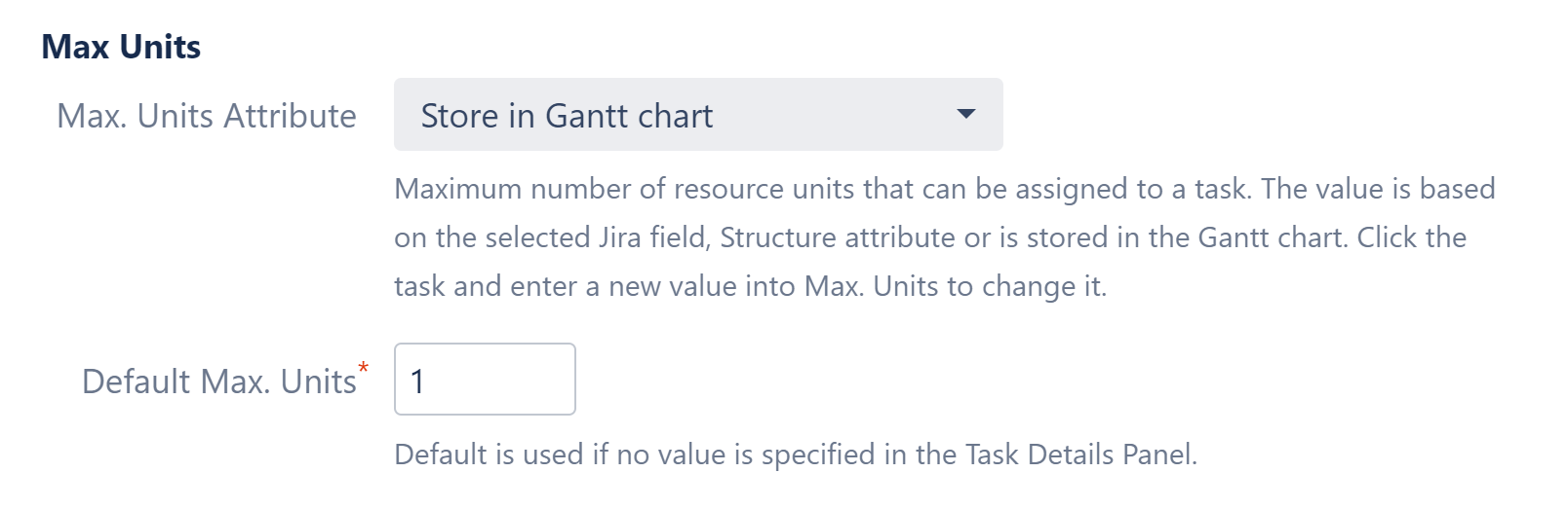 Max units configuration screen