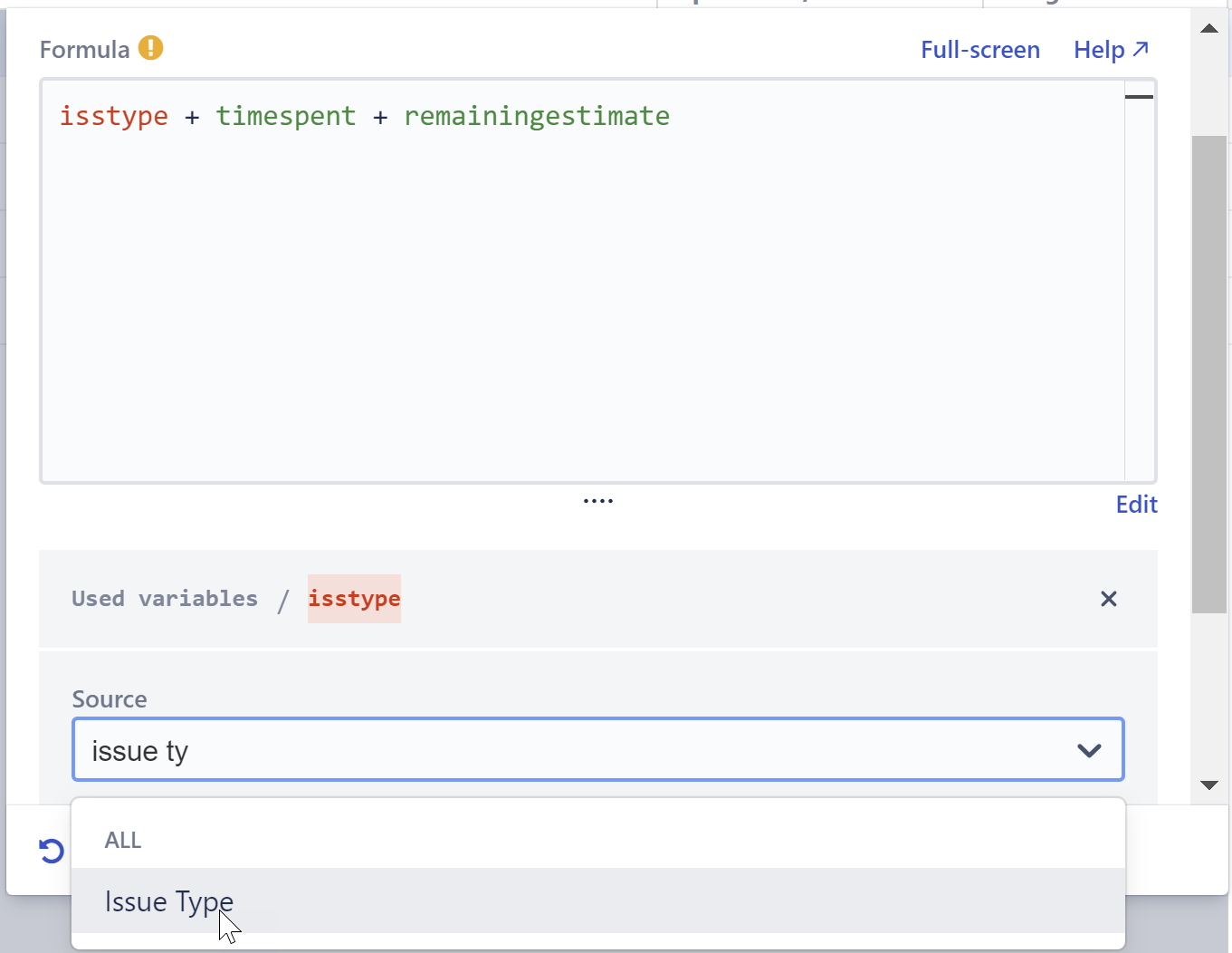 Mapping a variable within the formula editor