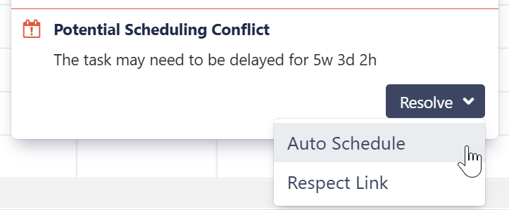 Scheduling confict details in the task details panel