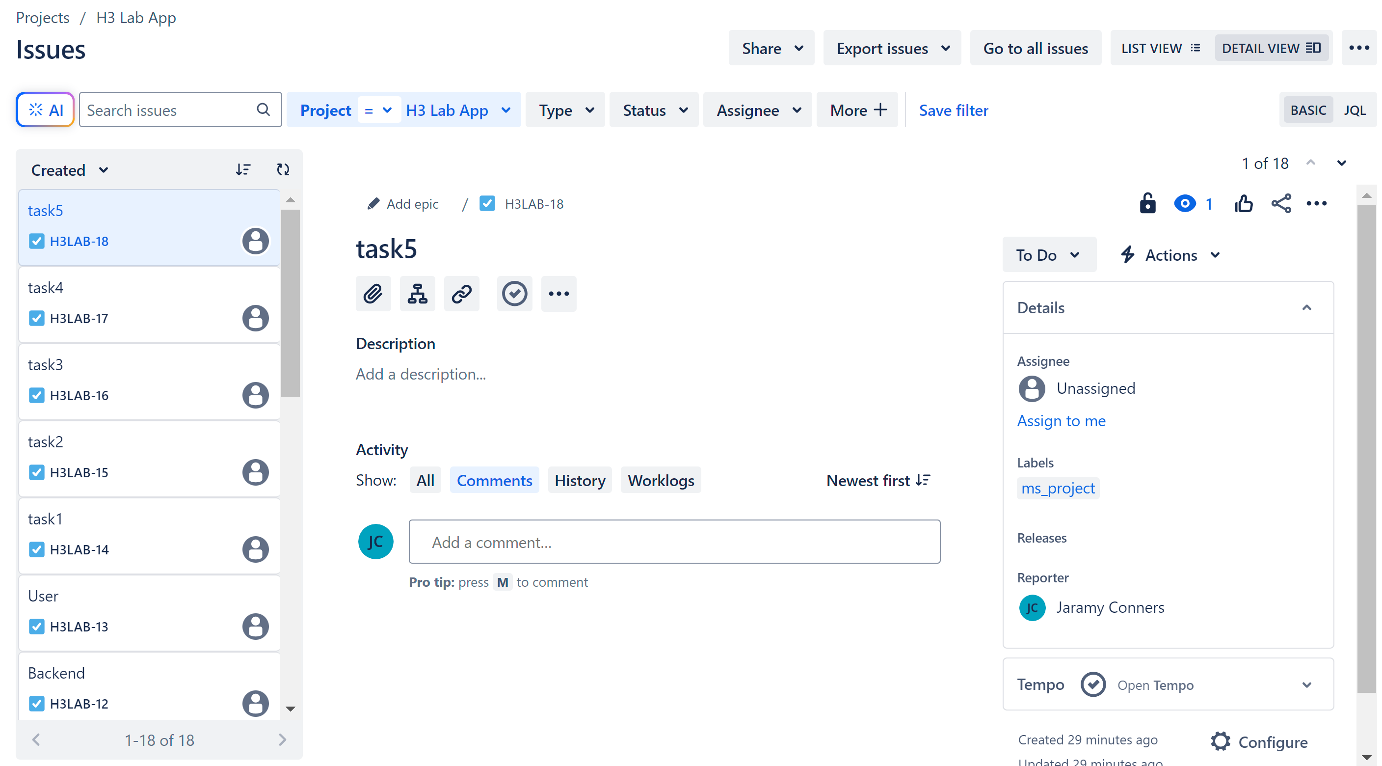 Jira project with Microsoft Project issues