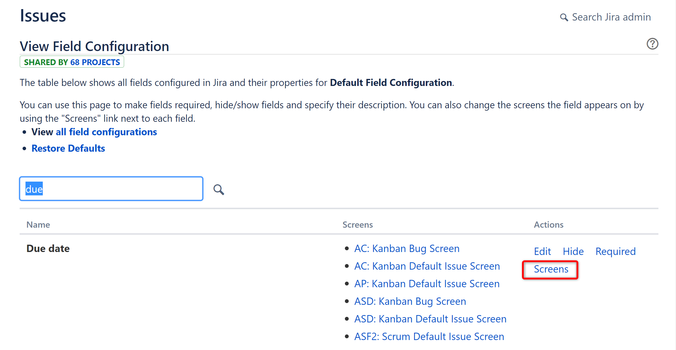 Search for a Jira field