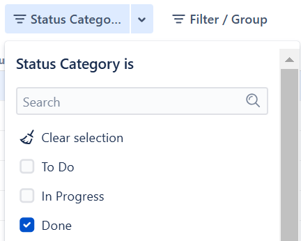 Choosing values for a Status Category filter
