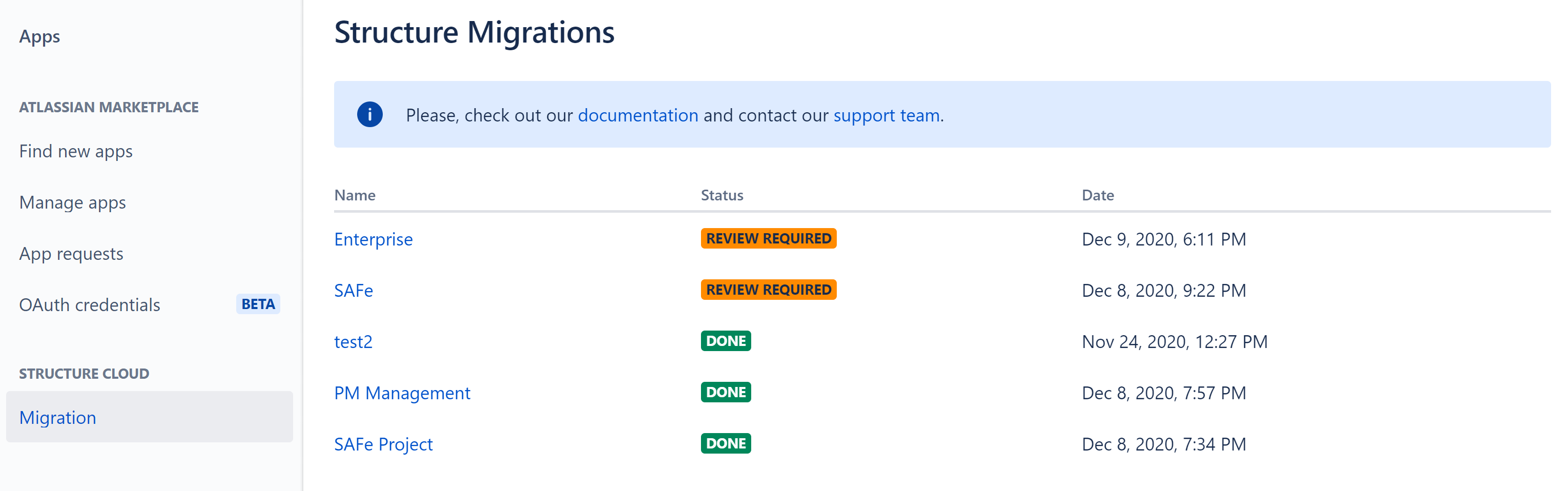 Structure Cloud Migration screen